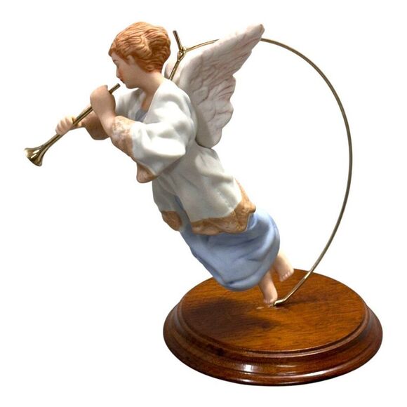 Heavenly Trumpeter Hand-Painted Porcelain Limited Ed Ornament Wood Display Stand - Picture 5 of 6